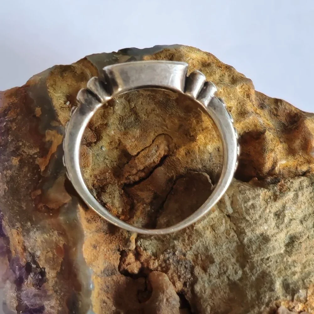 VTG RW 925 Sterling Silver Native American MOP Ring Size 7.75 Beaded Signed - Picture 3 of 7